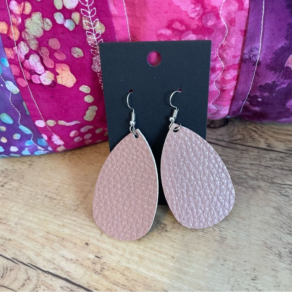 Faux Leather Mauve Pink Teardrop Earrings
